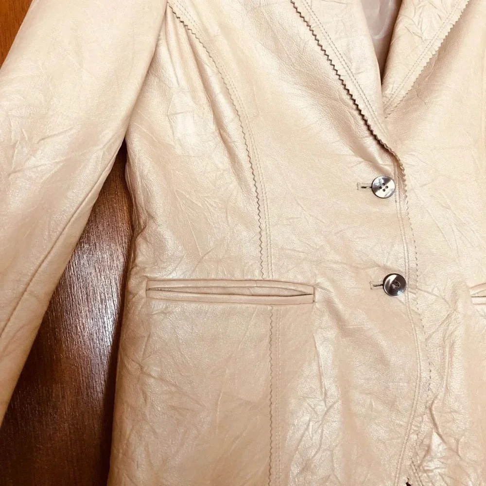 Annie Klein Crinkle Texture Leather Jacket M - Picture 4 of 13